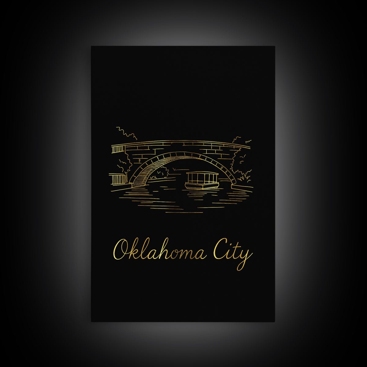 Oklahoma City Travel Poster, Framed Canvas Print, Black Gold Minimalist Art, Oklahoma City Art Print, Fine Art Print, Gift For Travelers