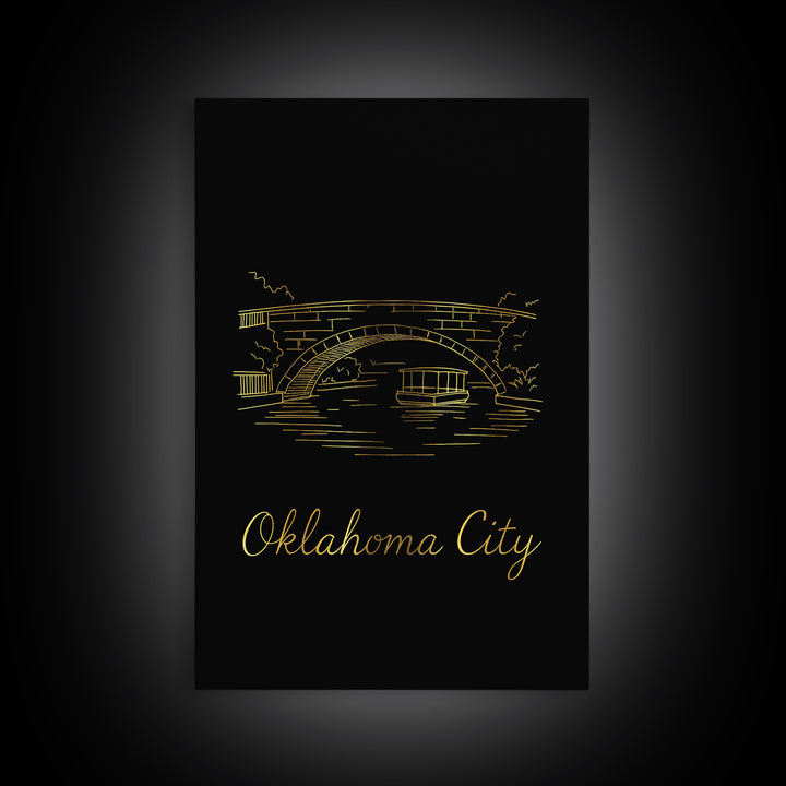 Oklahoma City Travel Poster, Framed Canvas Print, Black Gold Minimalist Art, Oklahoma City Art Print, Fine Art Print, Gift For Travelers