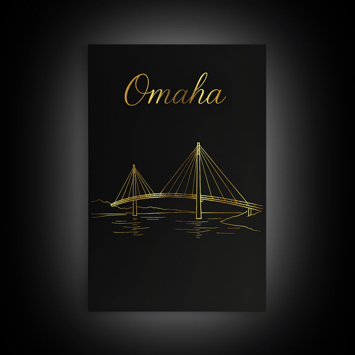 Omaha Nebraska Travel Poster, Canvas Print, Black Gold Minimalist Art, Omaha City Art, Eclectic Wall Decor, Wall Art, Wanderlust Decor