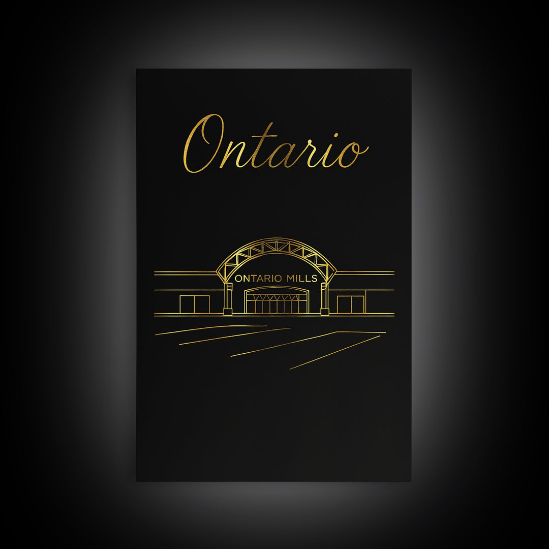 Ontario California Travel Poster, Framed Canvas Print, Dark Minimalist Wall Art, Ontario Poster Print, Travel Poster Art, Travel Wall Decor