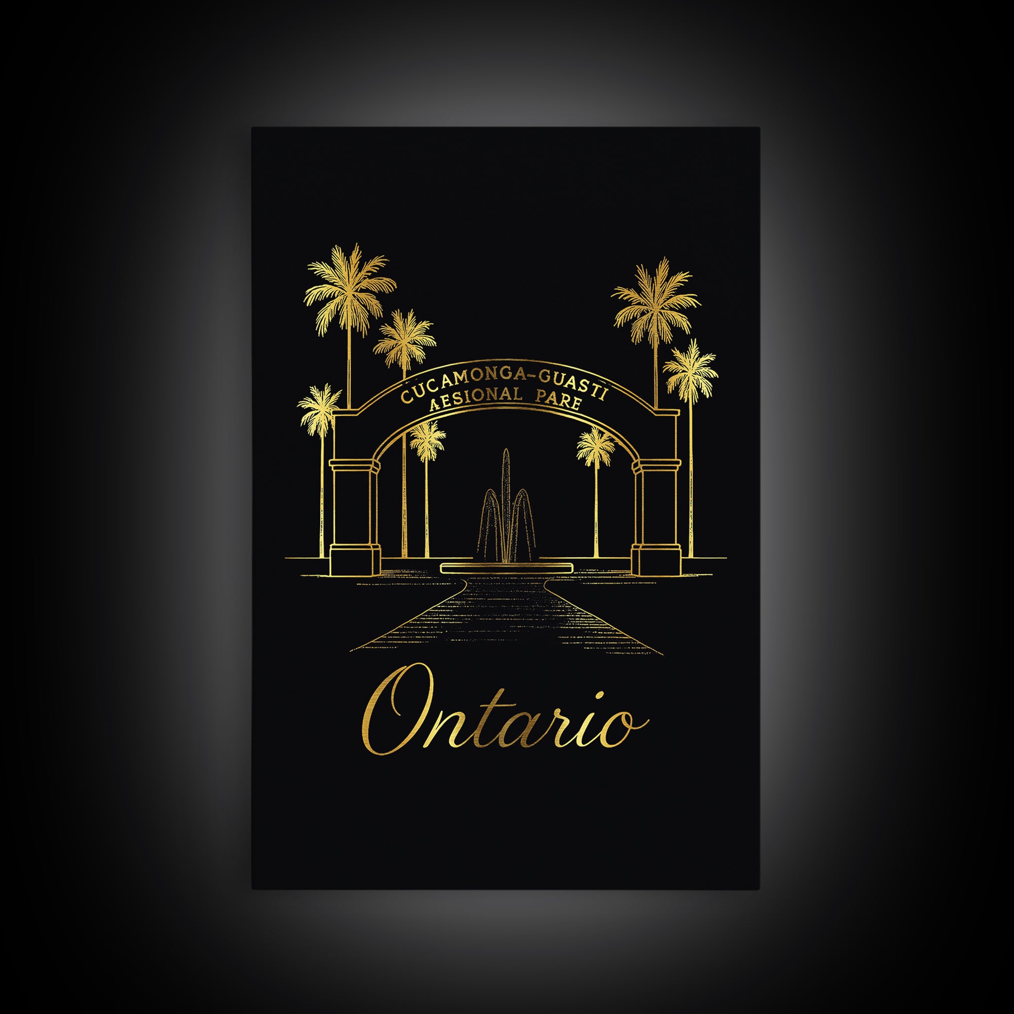 Ontario Travel Poster, Framed Canvas Print, Gold Outline Poster Art, Ontario Travel Art, Vintage City Art, Fine Art Print, Travel Gift