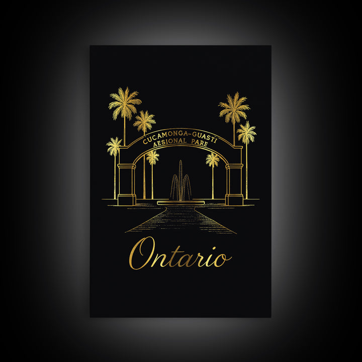 Ontario Travel Poster, Framed Canvas Print, Gold Outline Poster Art, Ontario Travel Art, Vintage City Art, Fine Art Print, Travel Gift