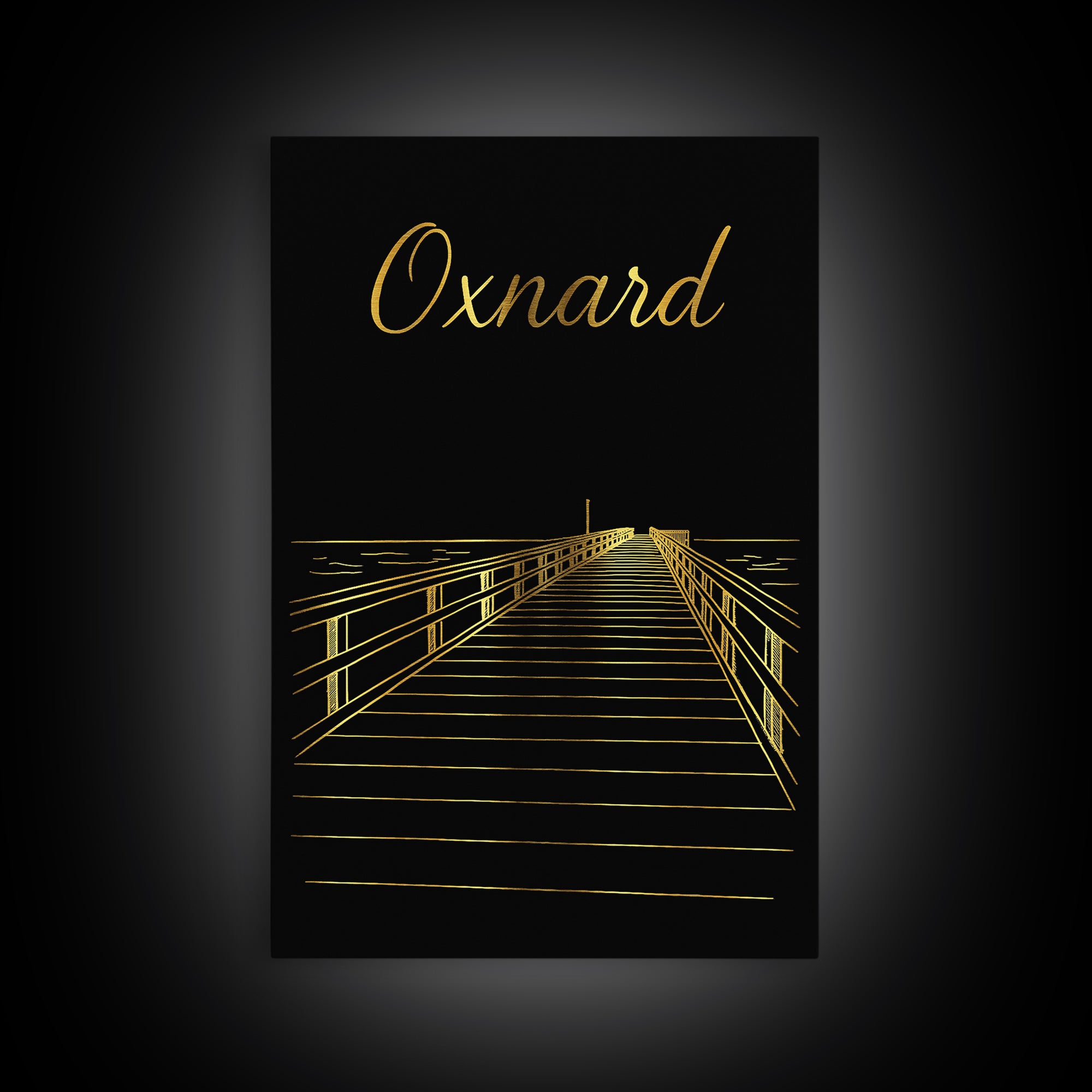 Oxnard Travel Poster, Framed Canvas Print, Minimalist Gold Line Art, Oxnard Travel Art, Home Office Decor, Travel Poster Art, Home Decor
