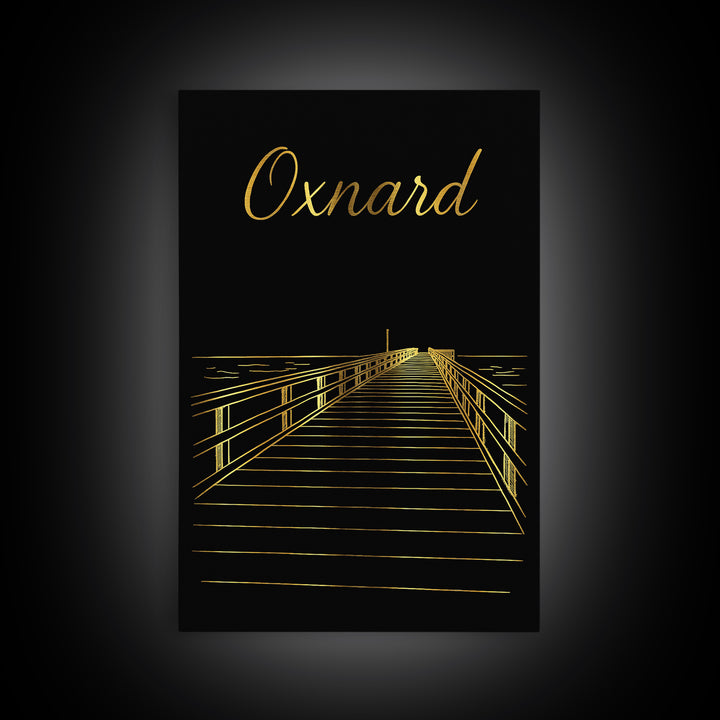 Oxnard Travel Poster, Framed Canvas Print, Minimalist Gold Line Art, Oxnard Travel Art, Home Office Decor, Travel Poster Art, Home Decor