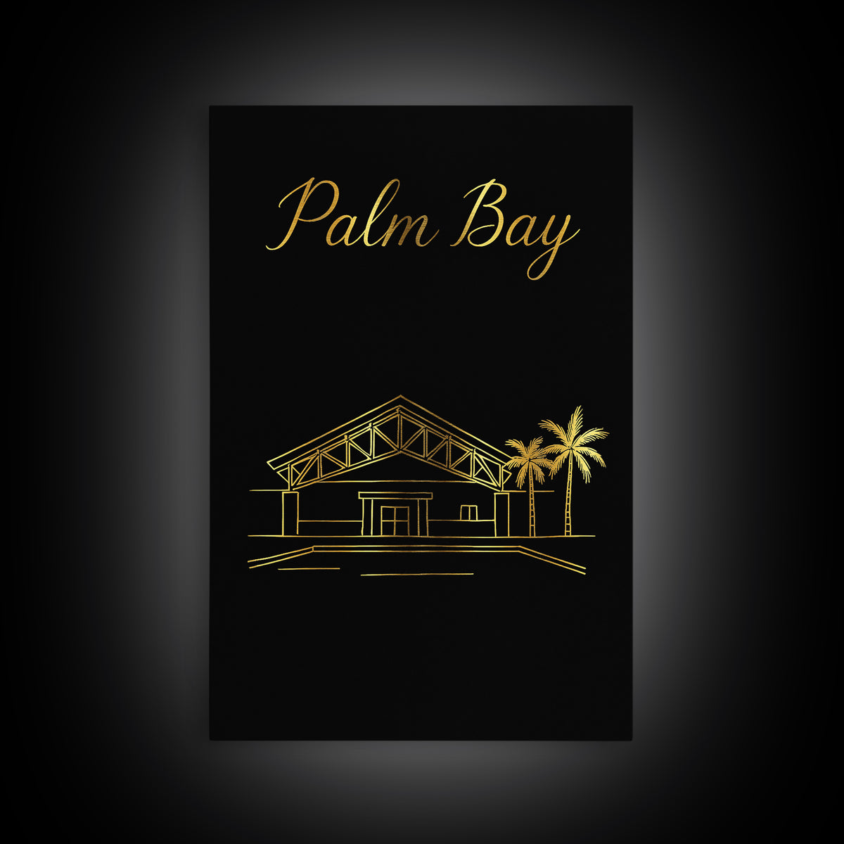 Palm Bay Florida Travel Poster, Canvas Print, Minimalist Gold Line Art, Palm Bay Travel Art, Wall Decor, City Illustration, Poster Print