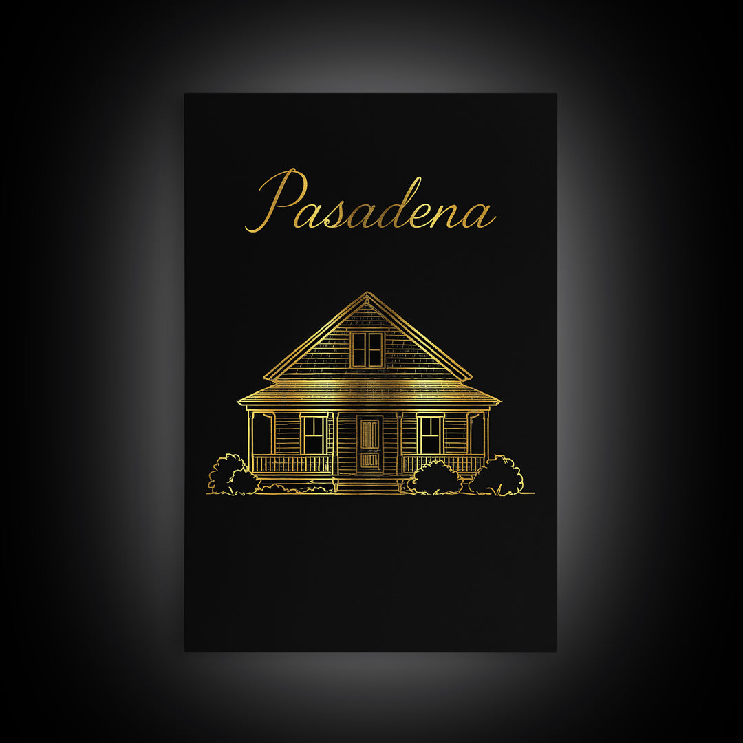 Pasadena California Travel Poster, Canvas Print, Dark Minimalist Wall Art, Pasadena Poster Print, Travel Poster Art, Gift For Travelers