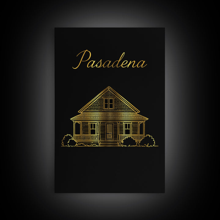 Pasadena California Travel Poster, Canvas Print, Dark Minimalist Wall Art, Pasadena Poster Print, Travel Poster Art, Gift For Travelers