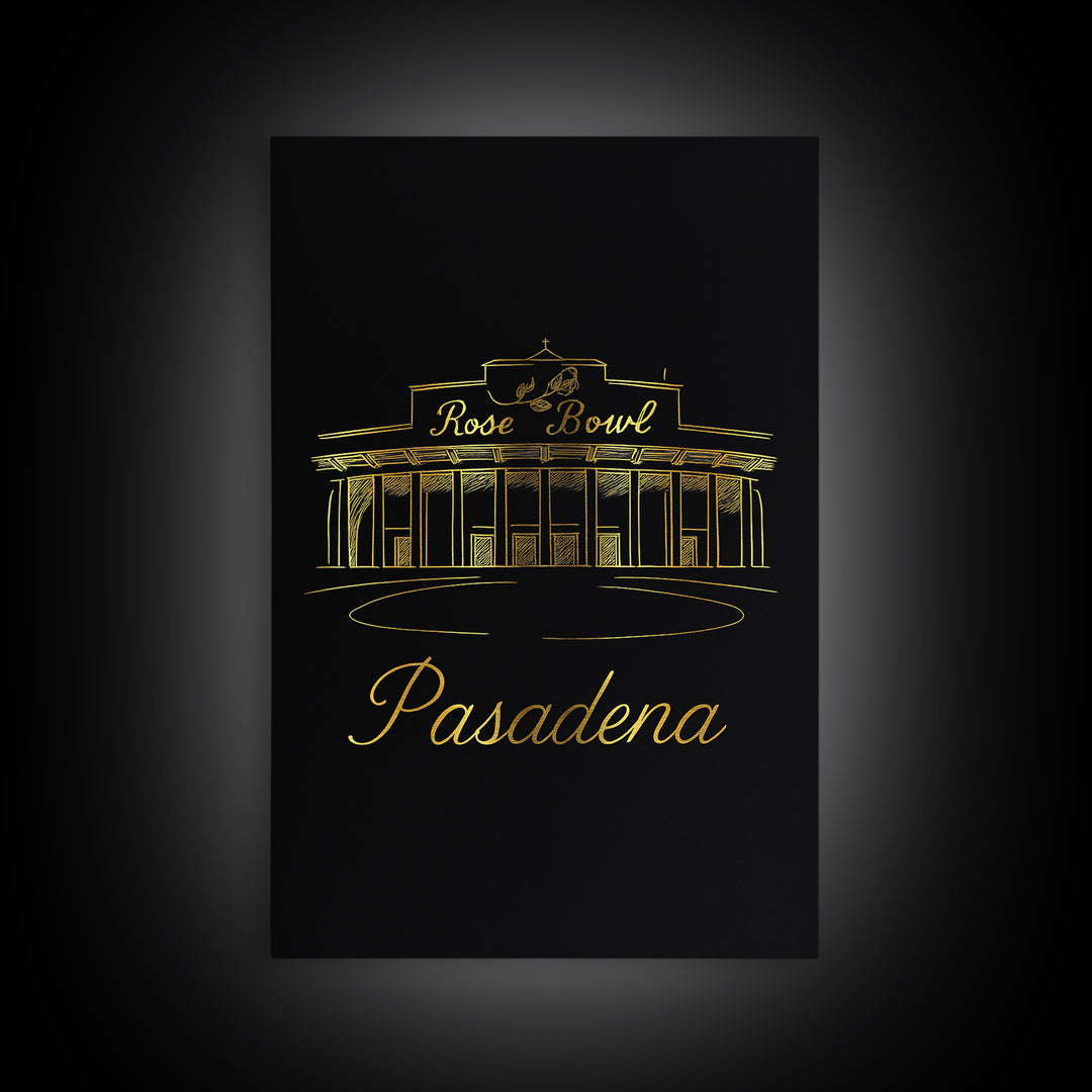 Pasadena Travel Poster, Framed Canvas Print, Gold Outline Poster Art, Pasadena City Art, City Travel Prints, Travel Wall Decor