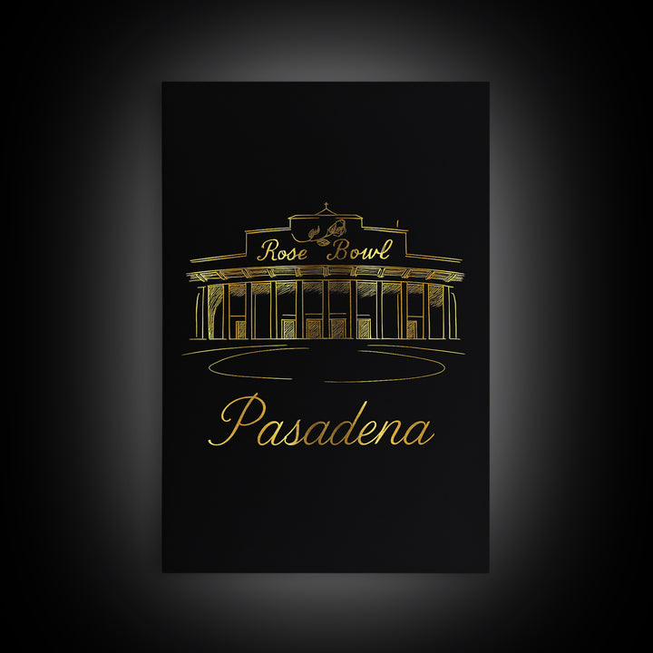 Pasadena Travel Poster, Framed Canvas Print, Gold Outline Poster Art, Pasadena City Art, City Travel Prints, Travel Wall Decor