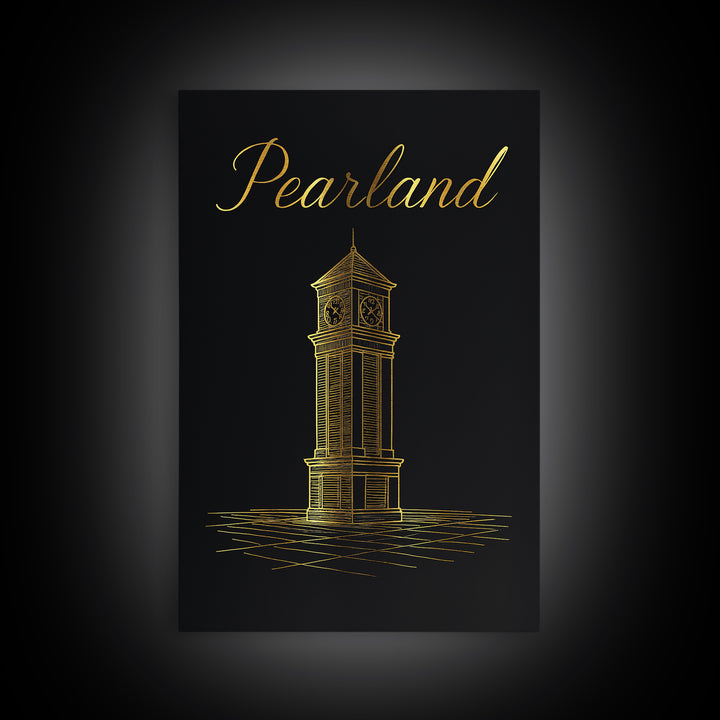 Pealand Travel Poster, Framed Canvas Print, Black Gold Minimalist Art, Pealand Art Print, City Illustration, Eclectic Wall Decor