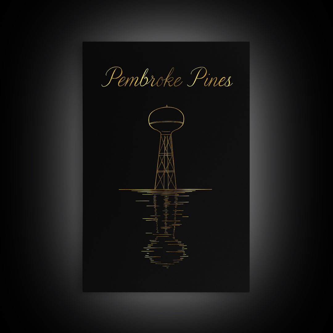 Pembroke Pines Florida Travel Poster, Canvas Print, Black Gold Minimalist Art, Pembroke Pines City Art, Travel Poster Set, Travel Art
