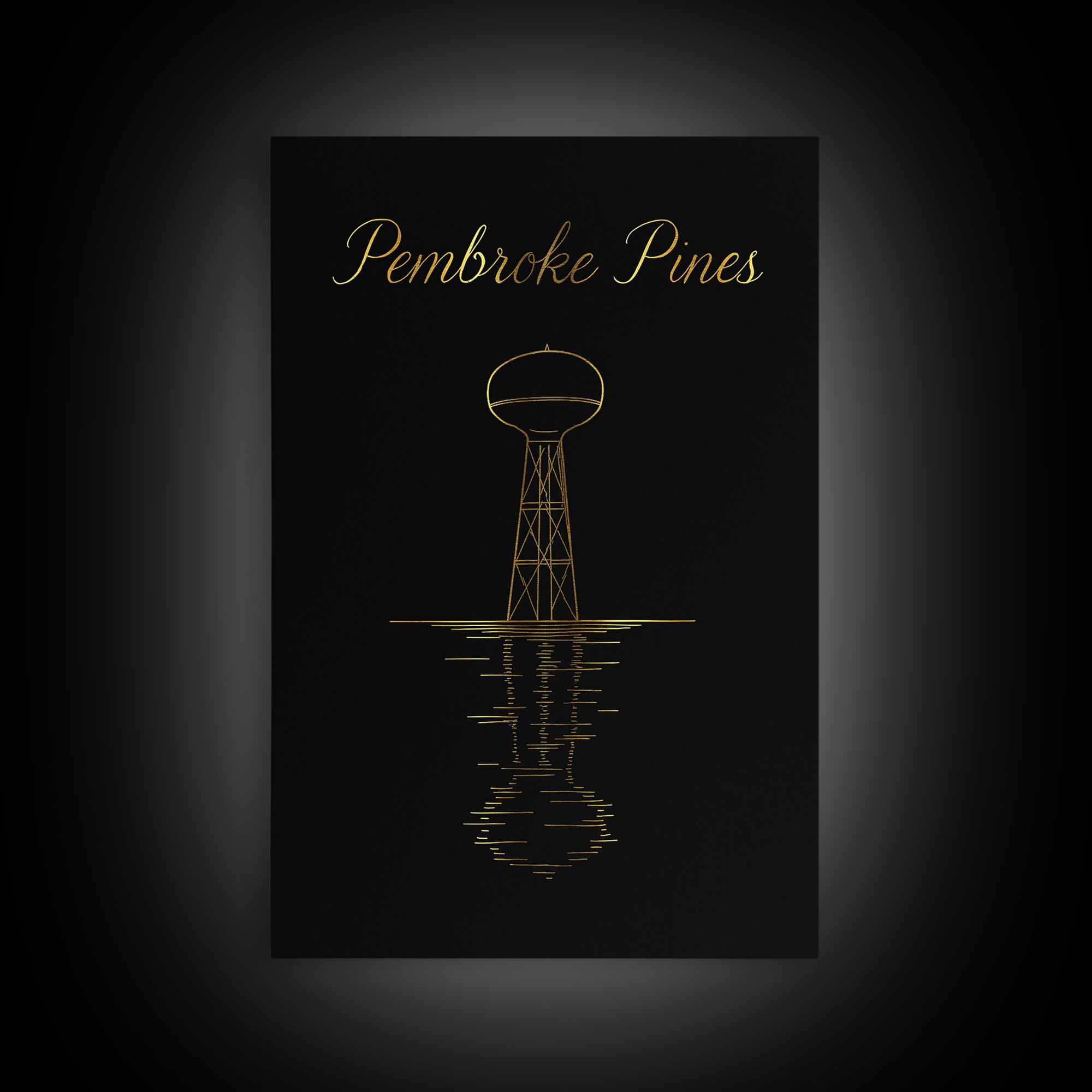 Pembroke Pines Florida Travel Poster, Canvas Print, Black Gold Minimalist Art, Pembroke Pines City Art, Travel Poster Set, Travel Art