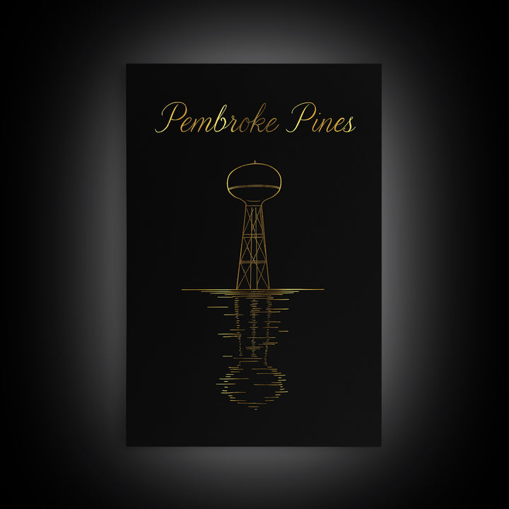 Pembroke Pines Florida Travel Poster, Canvas Print, Black Gold Minimalist Art, Pembroke Pines City Art, Travel Poster Set, Travel Art