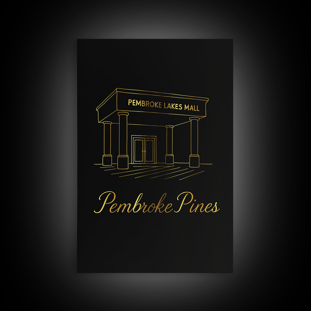 Pembroke Pines Travel Poster, Canvas Print, Gold Outline Poster Art, Pembroke Pines Travel Art, City Travel Prints, Travel Wall Art