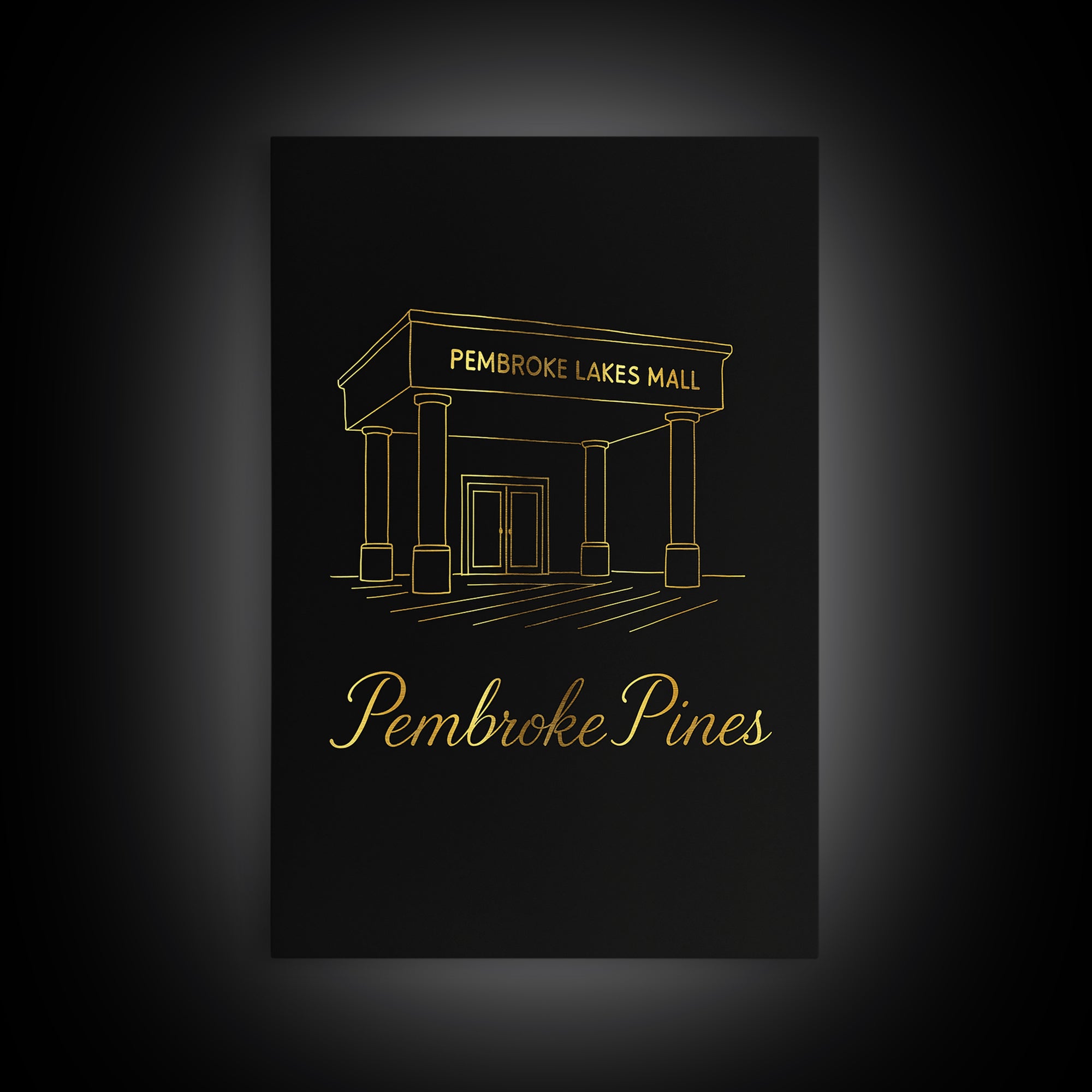 Pembroke Pines Travel Poster, Canvas Print, Gold Outline Poster Art, Pembroke Pines Travel Art, City Travel Prints, Travel Wall Art