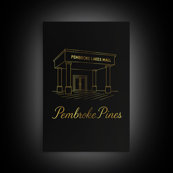Pembroke Pines Travel Poster, Canvas Print, Gold Outline Poster Art, Pembroke Pines Travel Art, City Travel Prints, Travel Wall Art