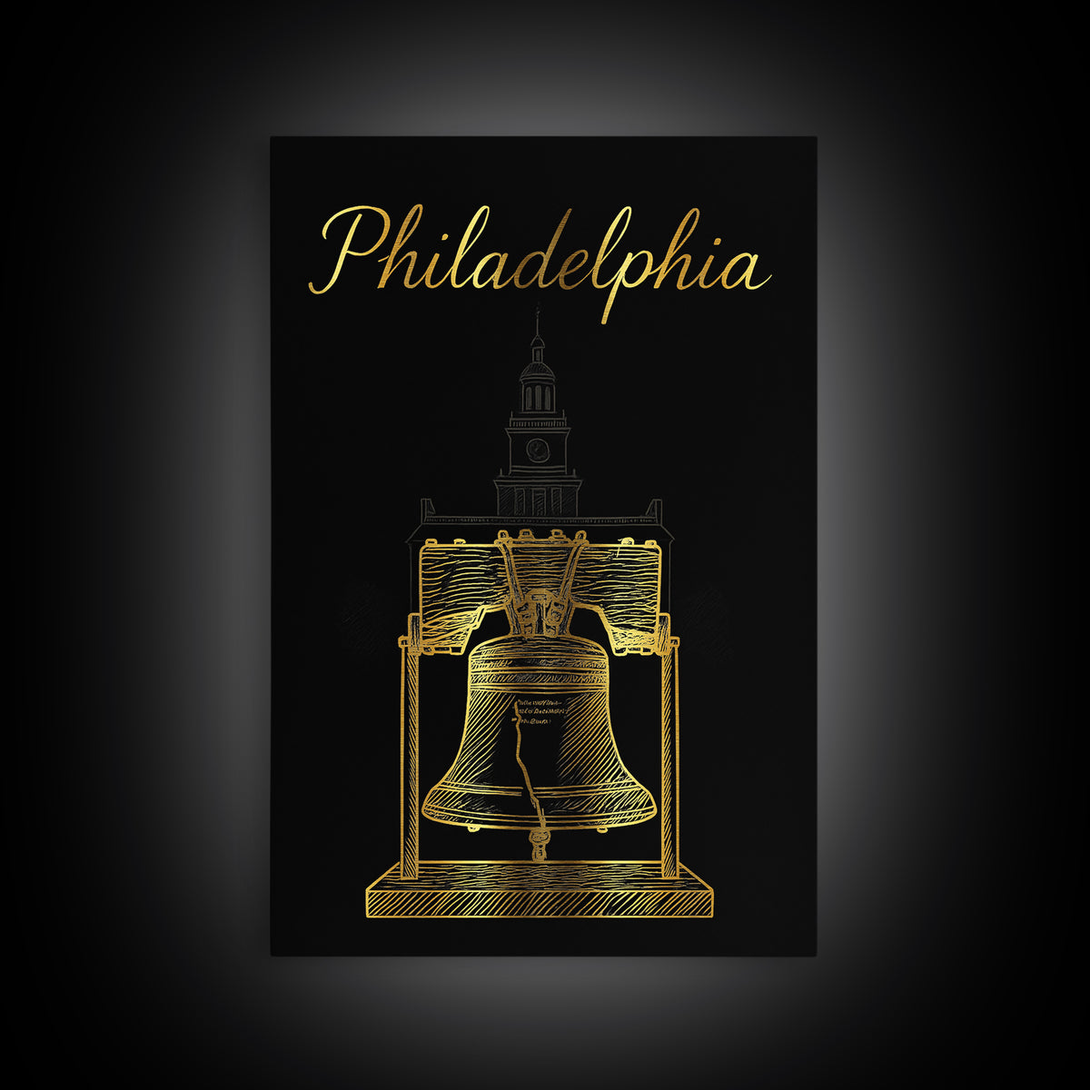 Philadelphia Travel Poster, Framed Canvas Print, Minimalist Gold Line Art, Philadelphia Travel Art, Living Room Wall Art, Home Office Decor
