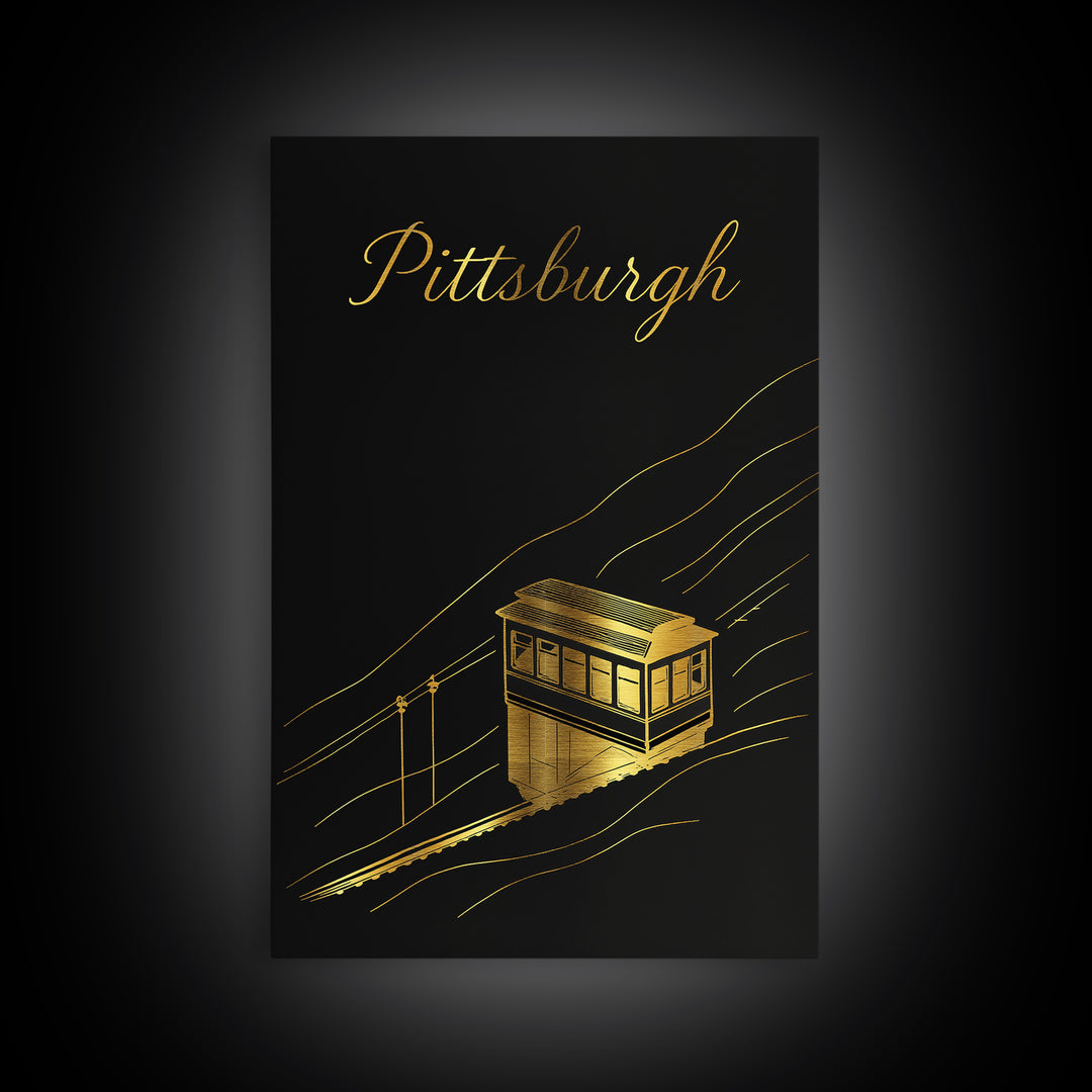 Pittsburgh Pennsylvania Travel Poster, Canvas Print, Black Gold Minimalist Art, Pittsburgh Travel Art, Wanderlust Decor, Travel Poster Set