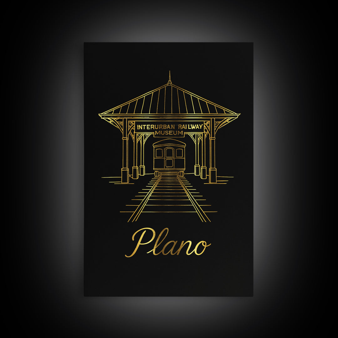 Plano Texas Travel Poster, Canvas Print, Gold Outline Poster Art, Plano Poster Print, City Illustration, Wall Decor, City Travel Prints