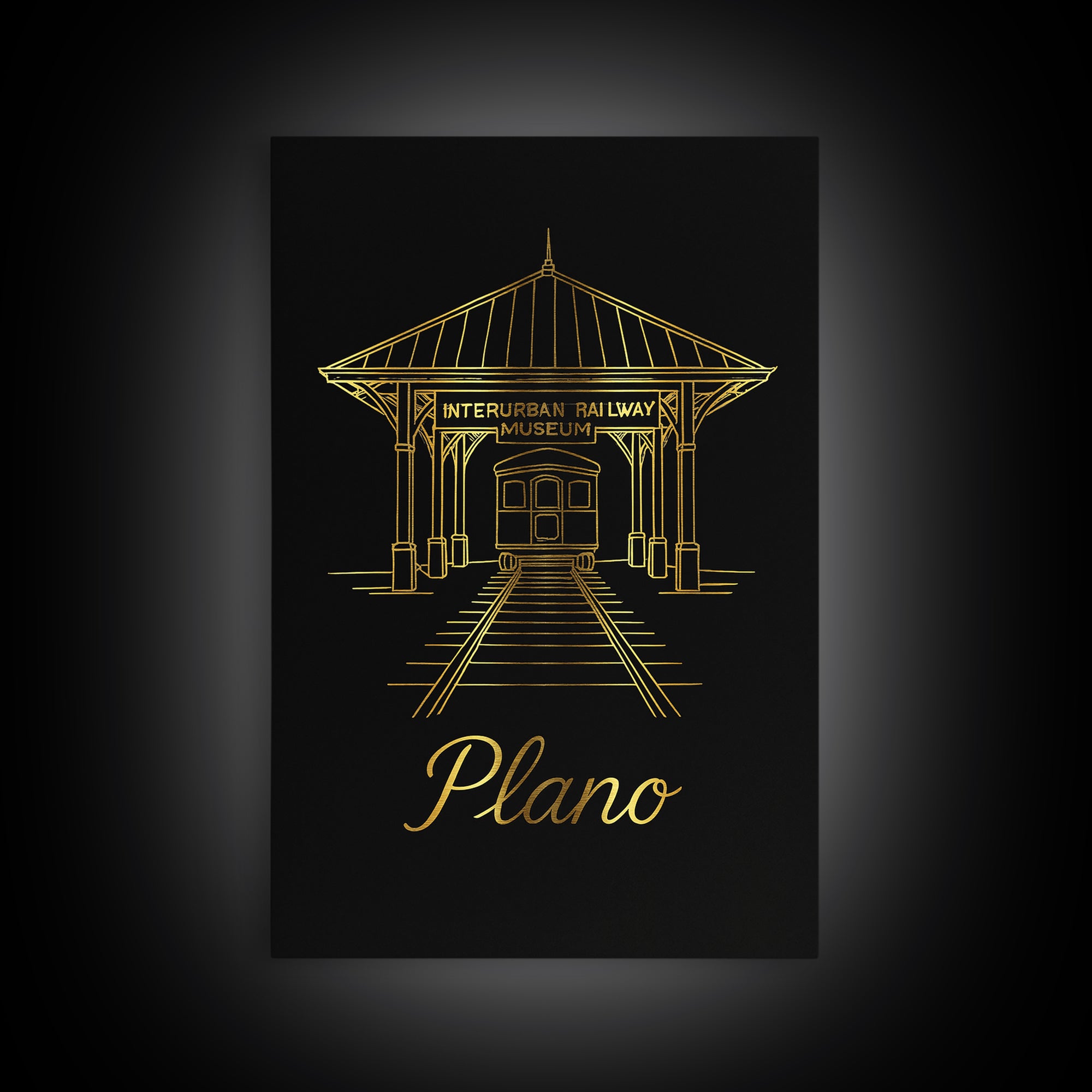 Plano Texas Travel Poster, Canvas Print, Gold Outline Poster Art, Plano Poster Print, City Illustration, Wall Decor, City Travel Prints