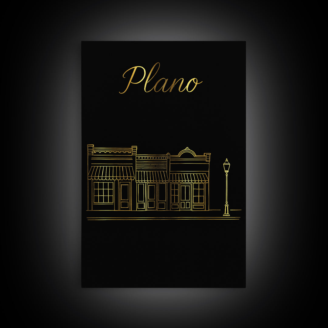 Plano Travel Poster, Canvas Print, Minimalist Gold Line Art, Plano City Art, Gift For Travelers, Wanderlust Decor, Travel Poster Set