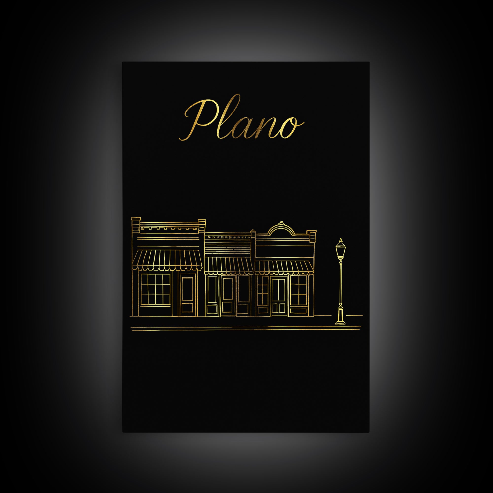 Plano Travel Poster, Canvas Print, Minimalist Gold Line Art, Plano City Art, Gift For Travelers, Wanderlust Decor, Travel Poster Set