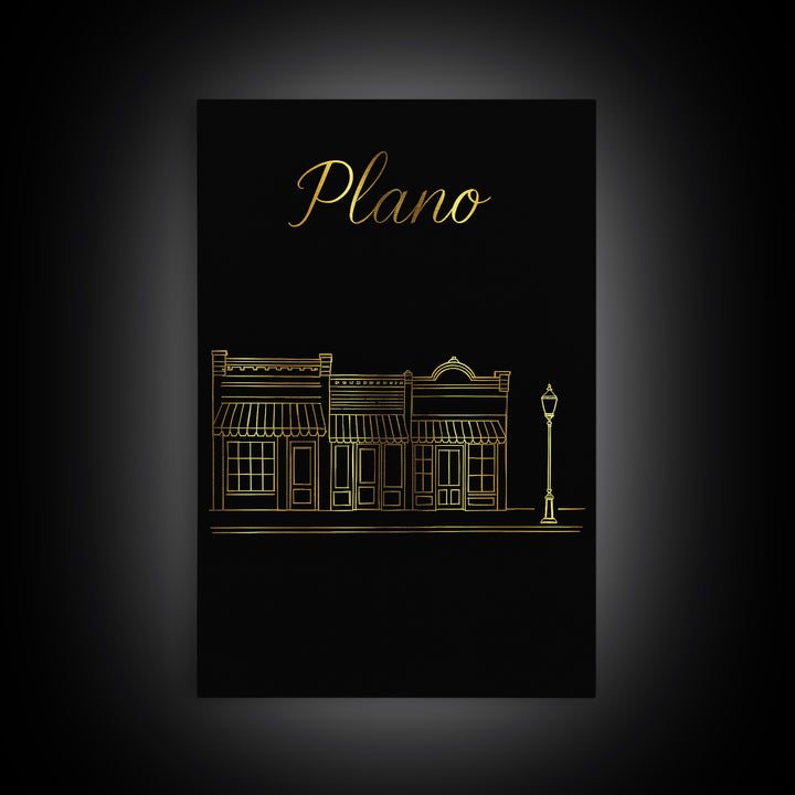 Plano Travel Poster, Canvas Print, Minimalist Gold Line Art, Plano City Art, Gift For Travelers, Wanderlust Decor, Travel Poster Set