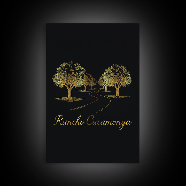 Rancho Cucamonga California Travel Poster, Canvas Print, Gold Outline Poster Art, Rancho Cucamonga Wall Art, Art Print, Travel Poster Set
