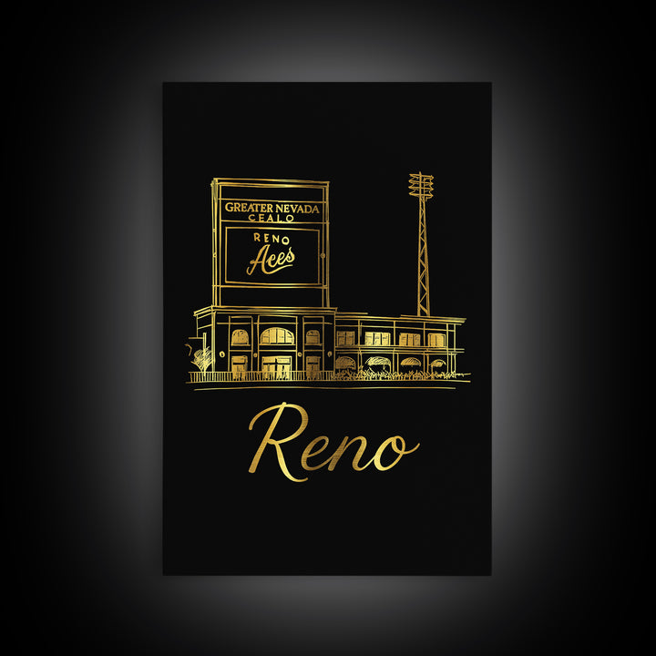 Reno Nevada Travel Poster, Canvas Print, Minimalist Gold Line Art, Reno Poster Print, Travel Poster Art, Travel Wall Decor, Travel Decor