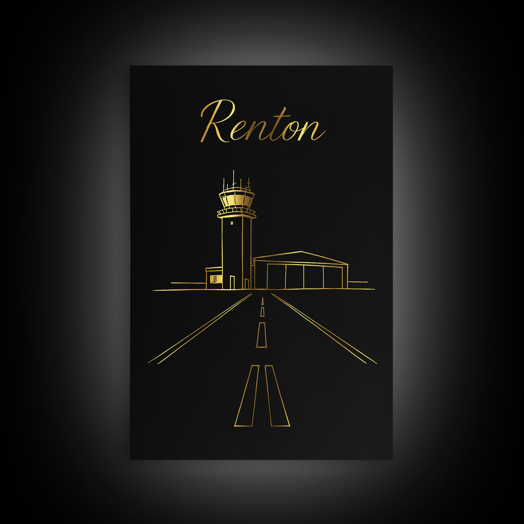 Renton Travel Poster, Framed Canvas Print, Dark Minimalist Wall Art, Renton Art Print, Travel Wall Decor, Fine Art Print, Travel Wall Art