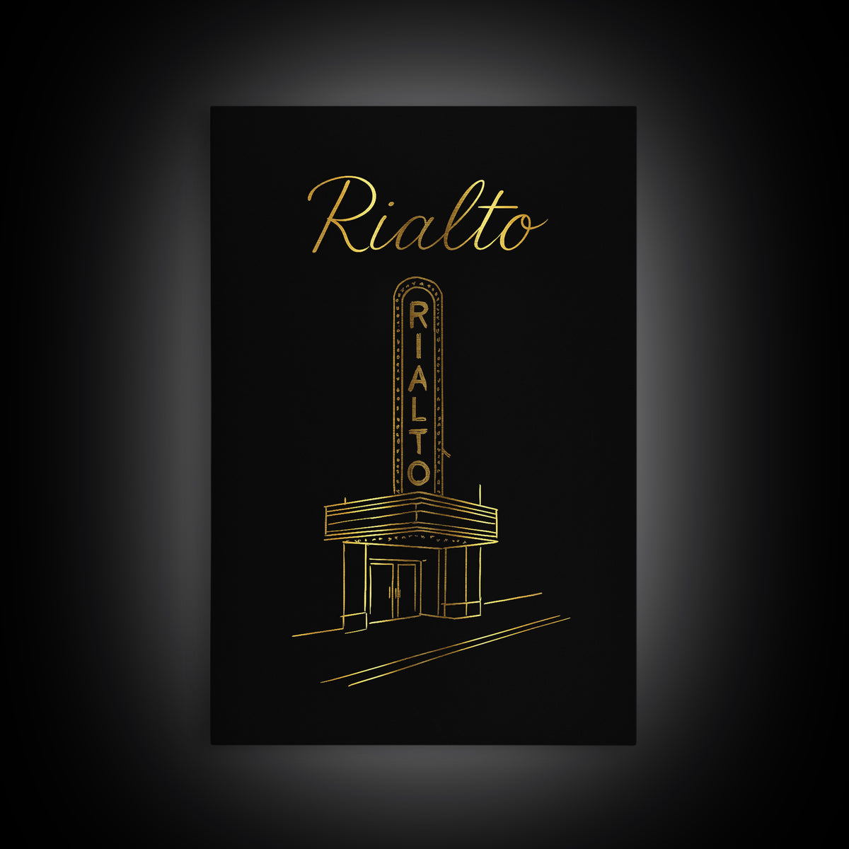 Rialto California Travel Poster, Canvas Print, Gold Outline Poster Art, Rialto Wall Art, Wall Decor, Travel Poster Set, Gift For Travelers
