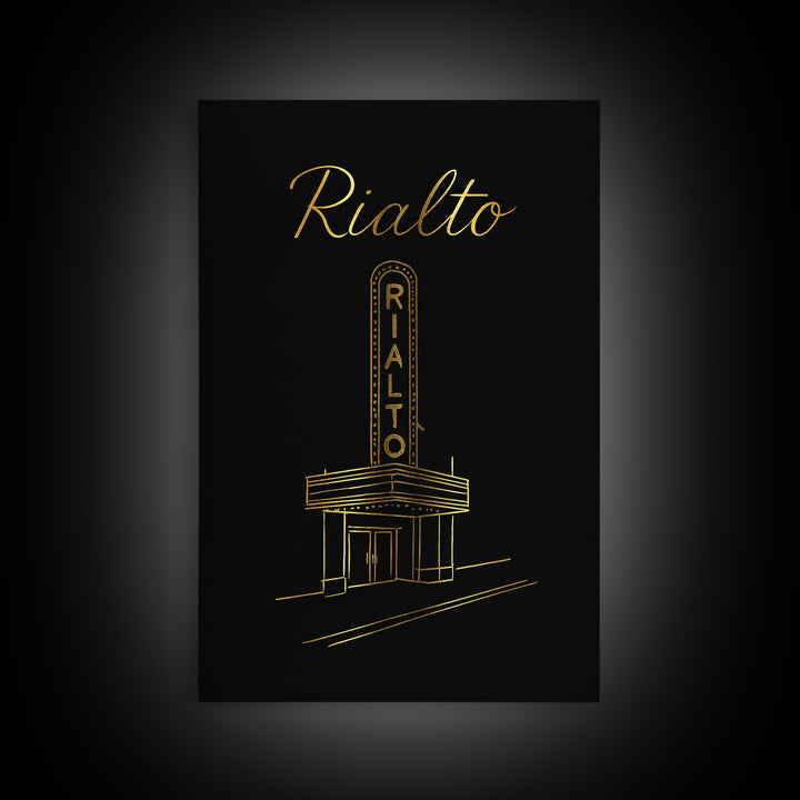 Rialto California Travel Poster, Canvas Print, Gold Outline Poster Art, Rialto Wall Art, Wall Decor, Travel Poster Set, Gift For Travelers