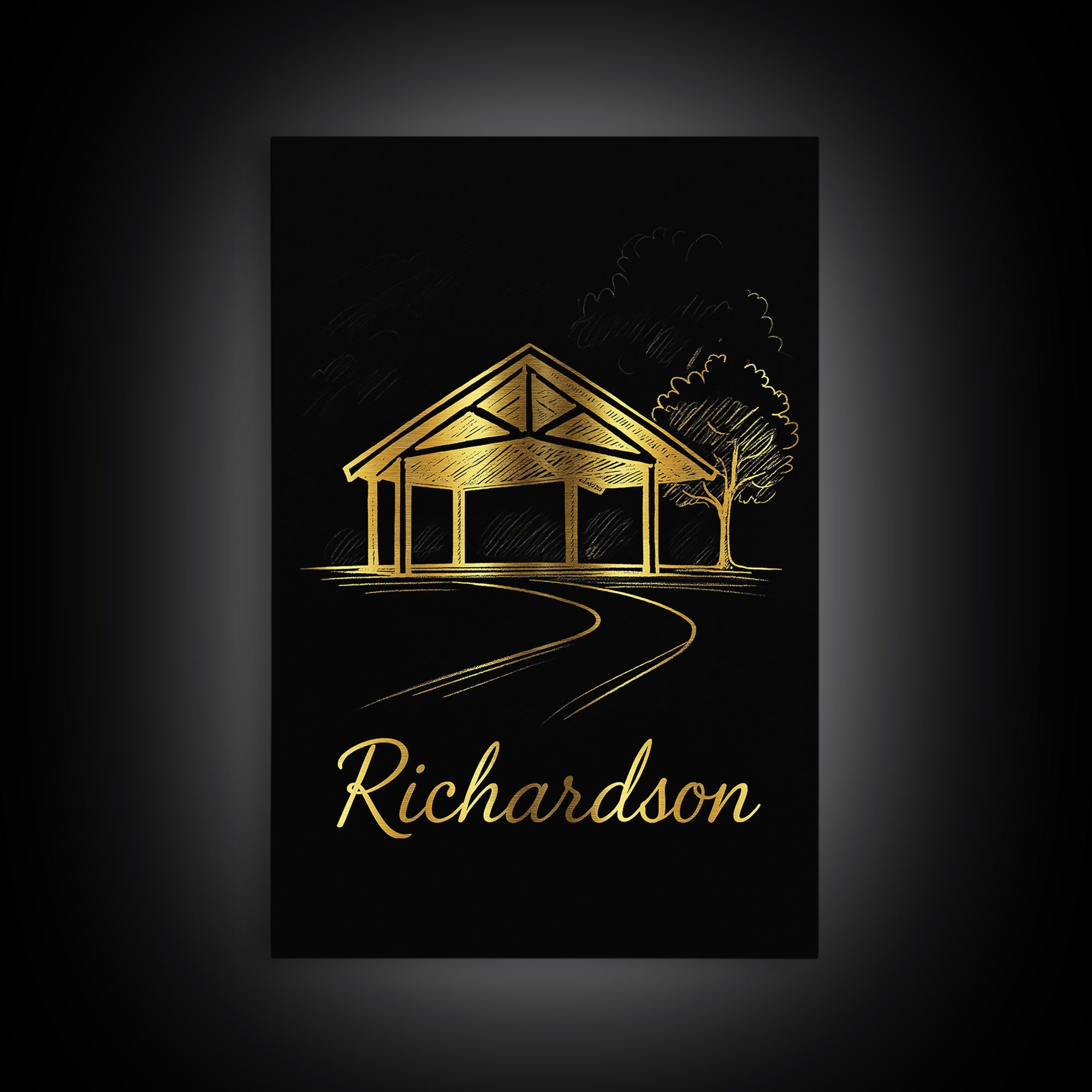 Richardson Travel Poster, Framed Canvas Print, Black Gold Minimalist Art, Richardson Art Print, City Illustration, Gift For Travelers