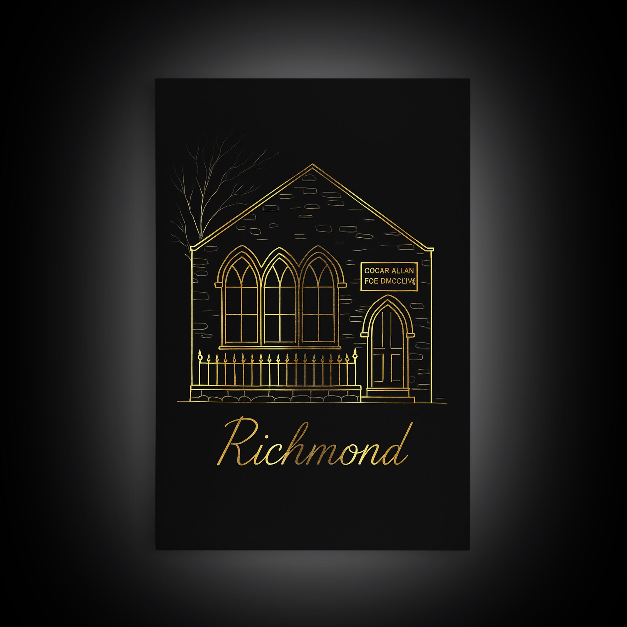 Richmond Virginia Travel Poster, Canvas Print, Minimalist Gold Line Art, Richmond Travel Art, City Art Print, City Illustration, Poster Art