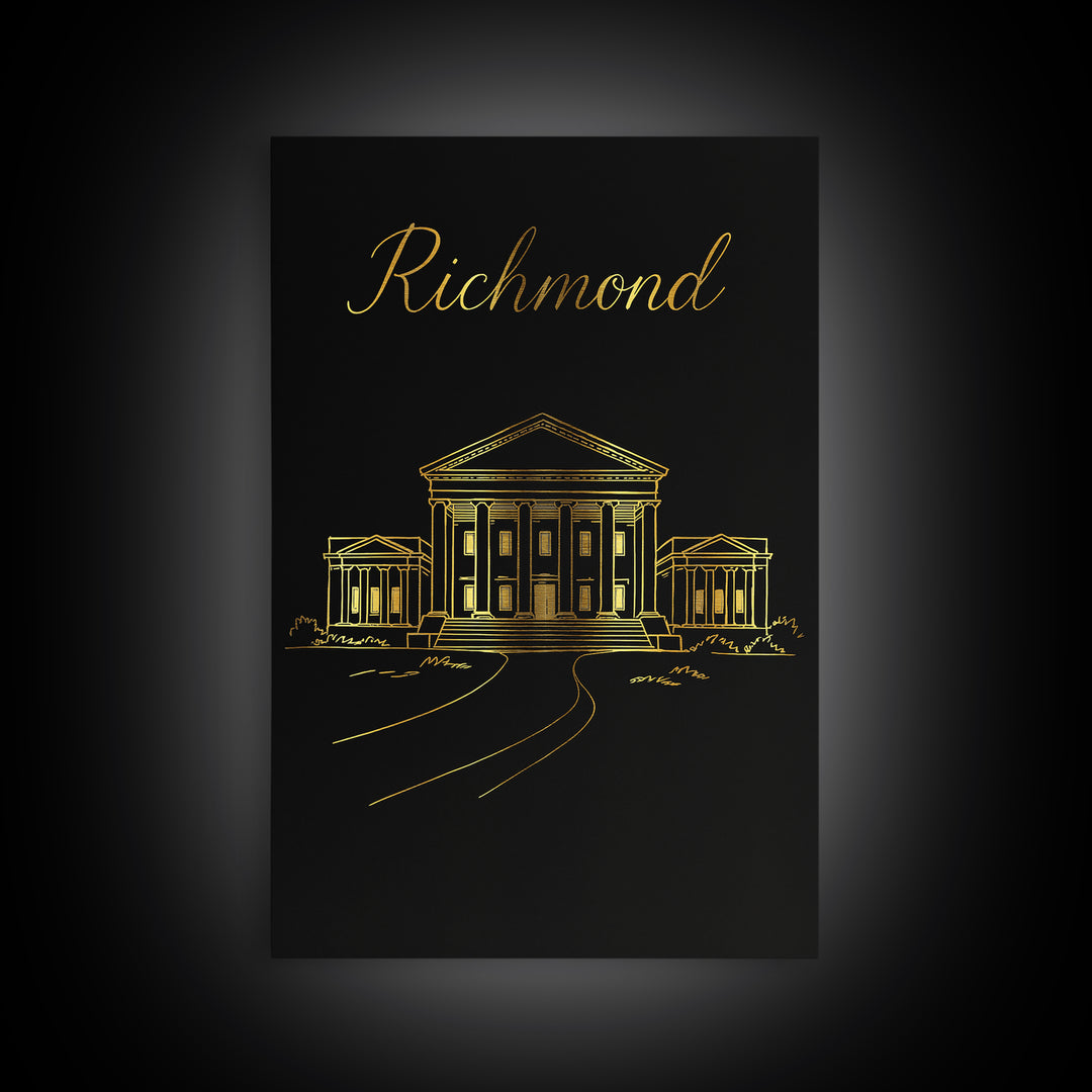 Richmond Travel Poster, Framed Canvas Print, Dark Minimalist Wall Art, Richmond Wall Art, Retro Travel Print, Travel Wall Art, Design 2