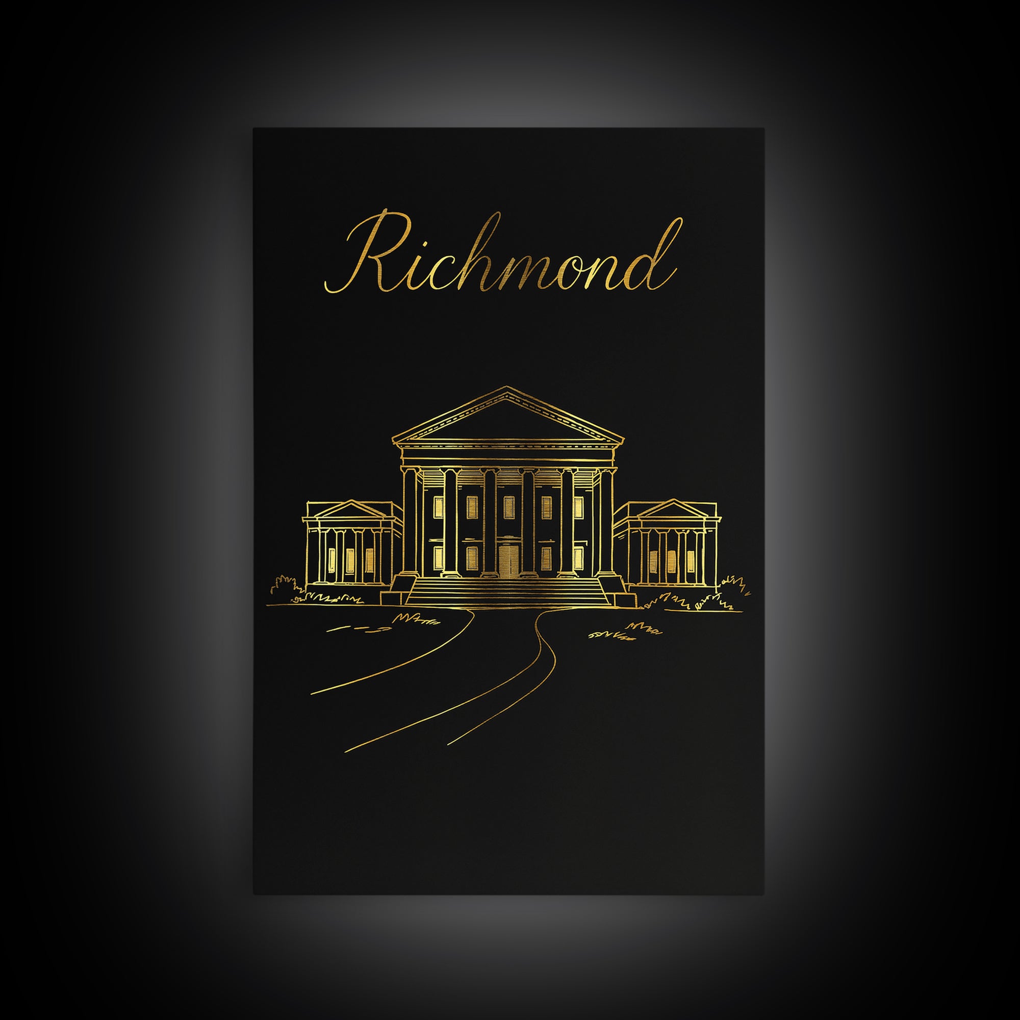 Richmond Travel Poster, Framed Canvas Print, Dark Minimalist Wall Art, Richmond Wall Art, Retro Travel Print, Travel Wall Art, Design 2