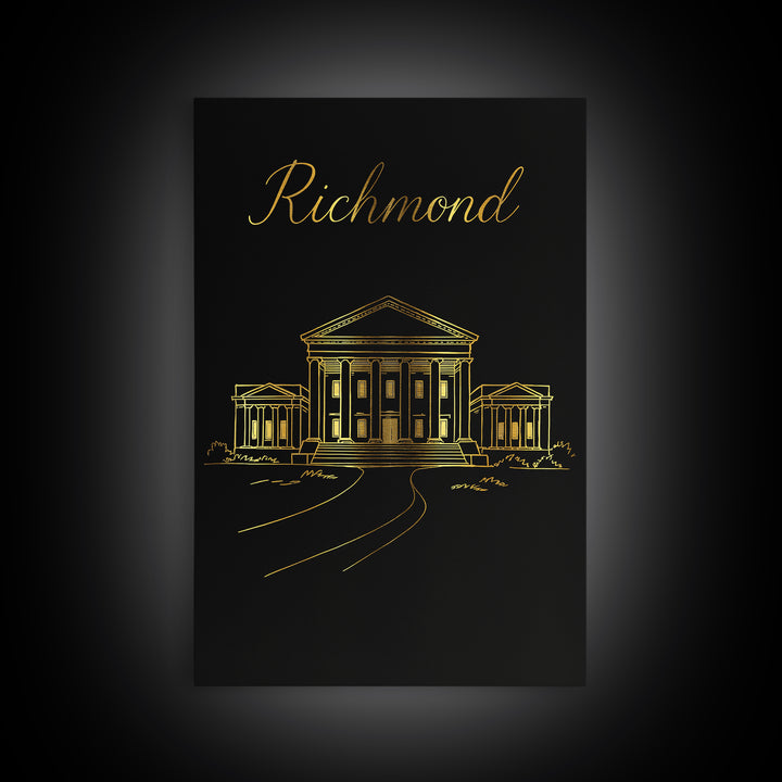 Richmond Travel Poster, Framed Canvas Print, Dark Minimalist Wall Art, Richmond Wall Art, Retro Travel Print, Travel Wall Art, Design 2