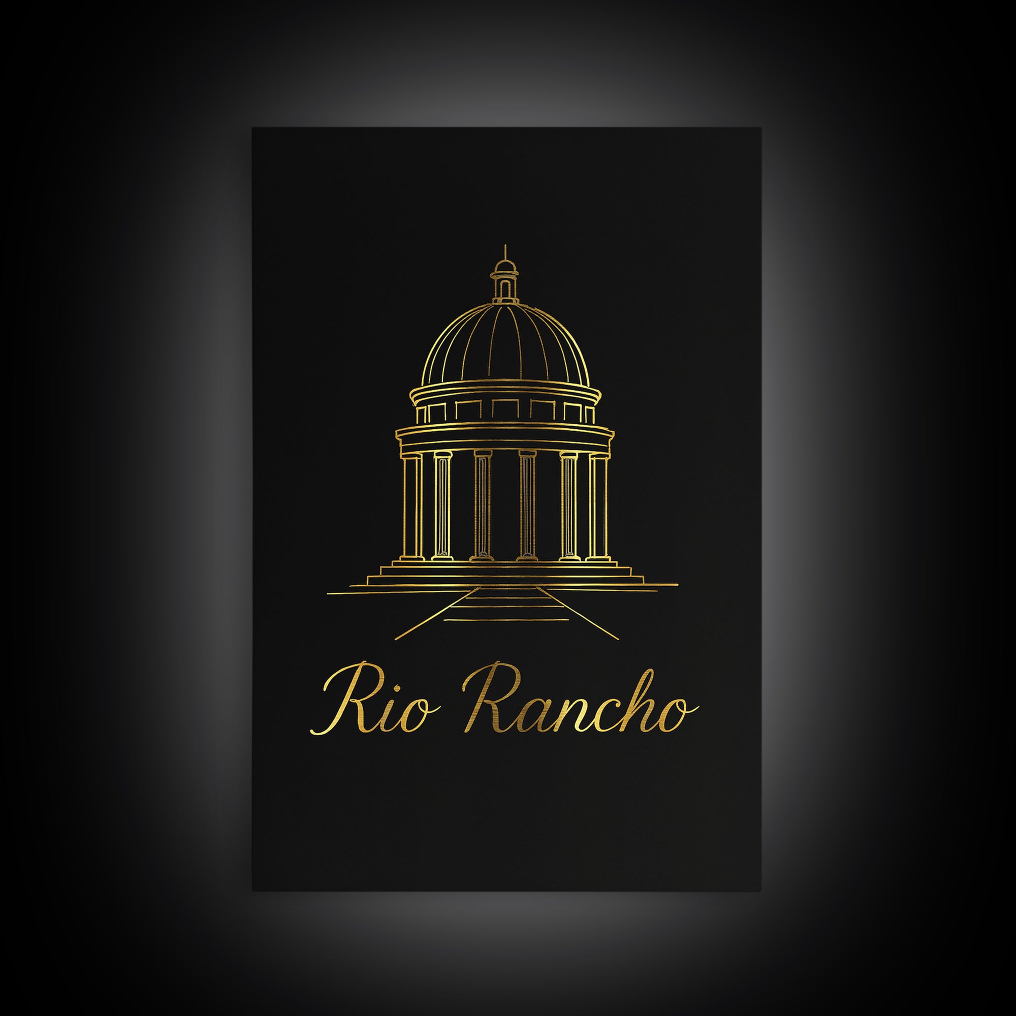 Rio Rancho New Mexico Travel Poster, Framed Canvas Print, Black Gold Minimalist Art, Rio Rancho City Art, Modern Wall Decor, Fine Art Print