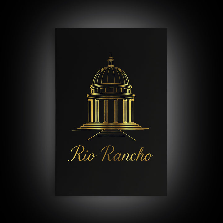 Rio Rancho New Mexico Travel Poster, Framed Canvas Print, Black Gold Minimalist Art, Rio Rancho City Art, Modern Wall Decor, Fine Art Print