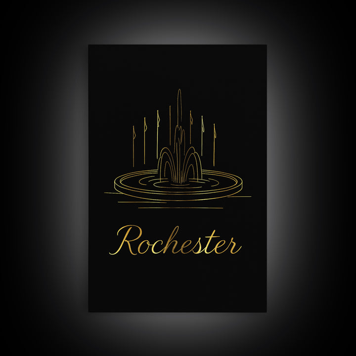 Rocherster Travel Poster, Framed Canvas Print, Dark Minimalist Wall Art, Rocherster Wall Art, Travel Art Print, Gift For Travelers