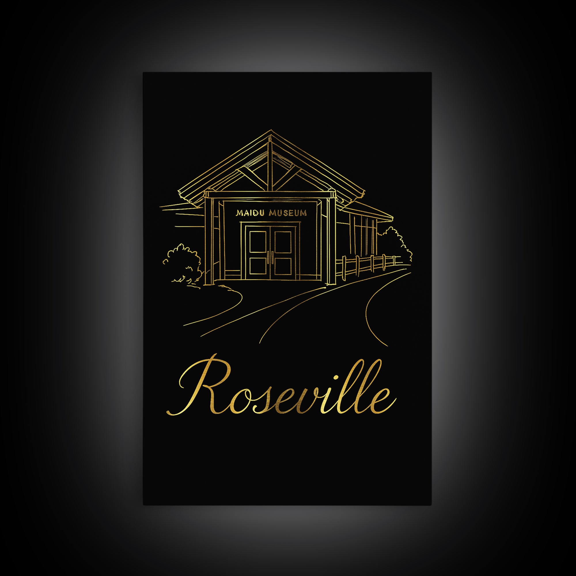Roseville Travel Poster, Canvas Print, Minimalist Gold Line Art, Roseville Art Print, City Art Print, Travel Poster Set, Travel Wall Decor