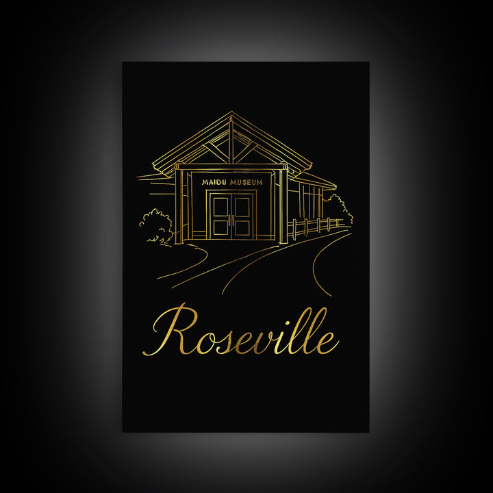 Roseville Travel Poster, Canvas Print, Minimalist Gold Line Art, Roseville Art Print, City Art Print, Travel Poster Set, Travel Wall Decor