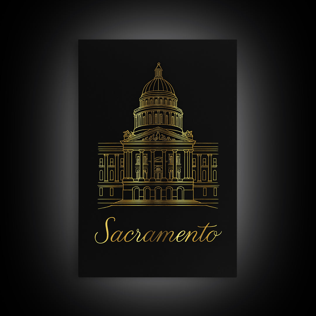Sacramento California Travel Poster, Canvas Print, Dark Minimalist Wall Art, Sacramento City Art, Travel Wall Decor, Mid Century Wall Art