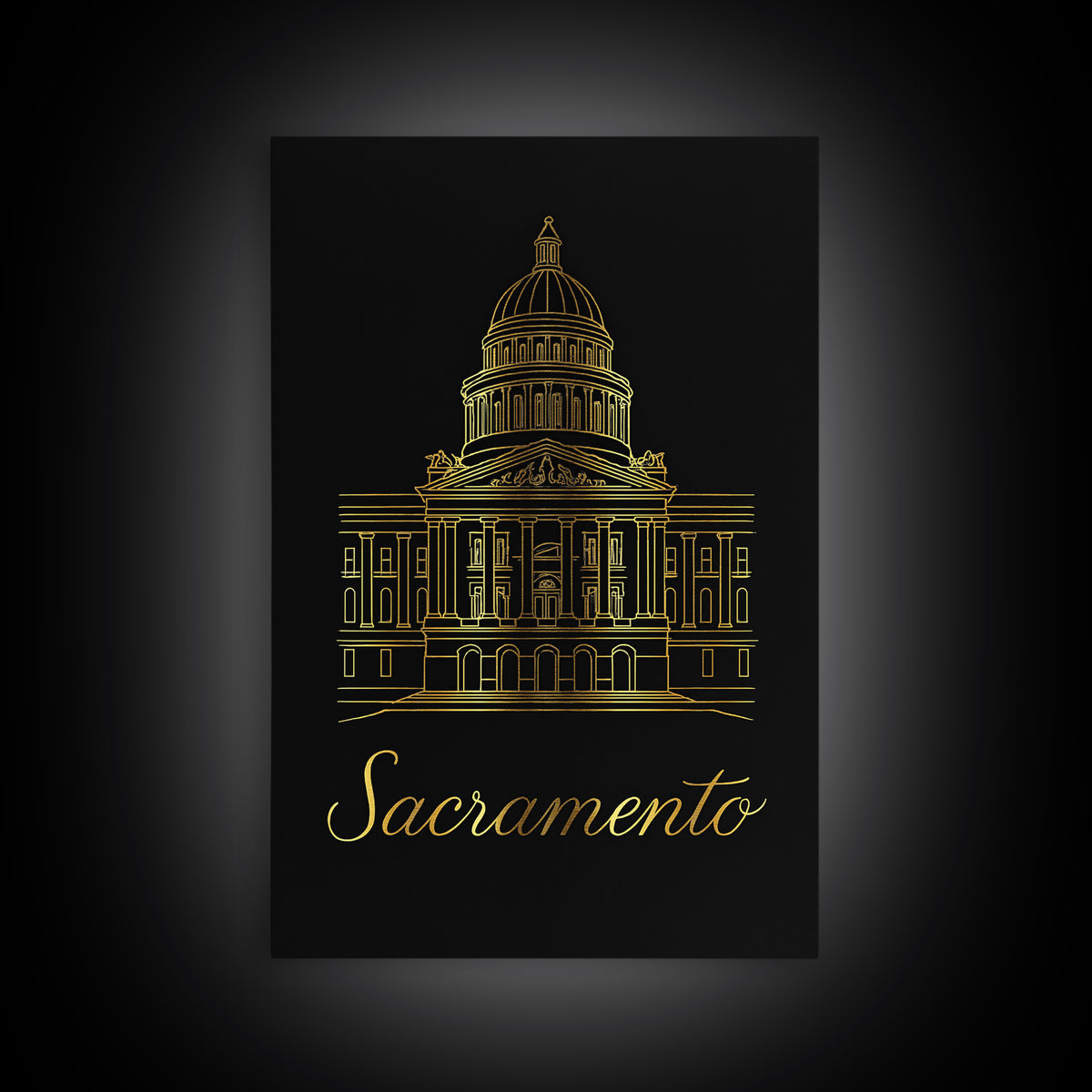 Sacramento California Travel Poster, Canvas Print, Dark Minimalist Wall Art, Sacramento City Art, Travel Wall Decor, Mid Century Wall Art