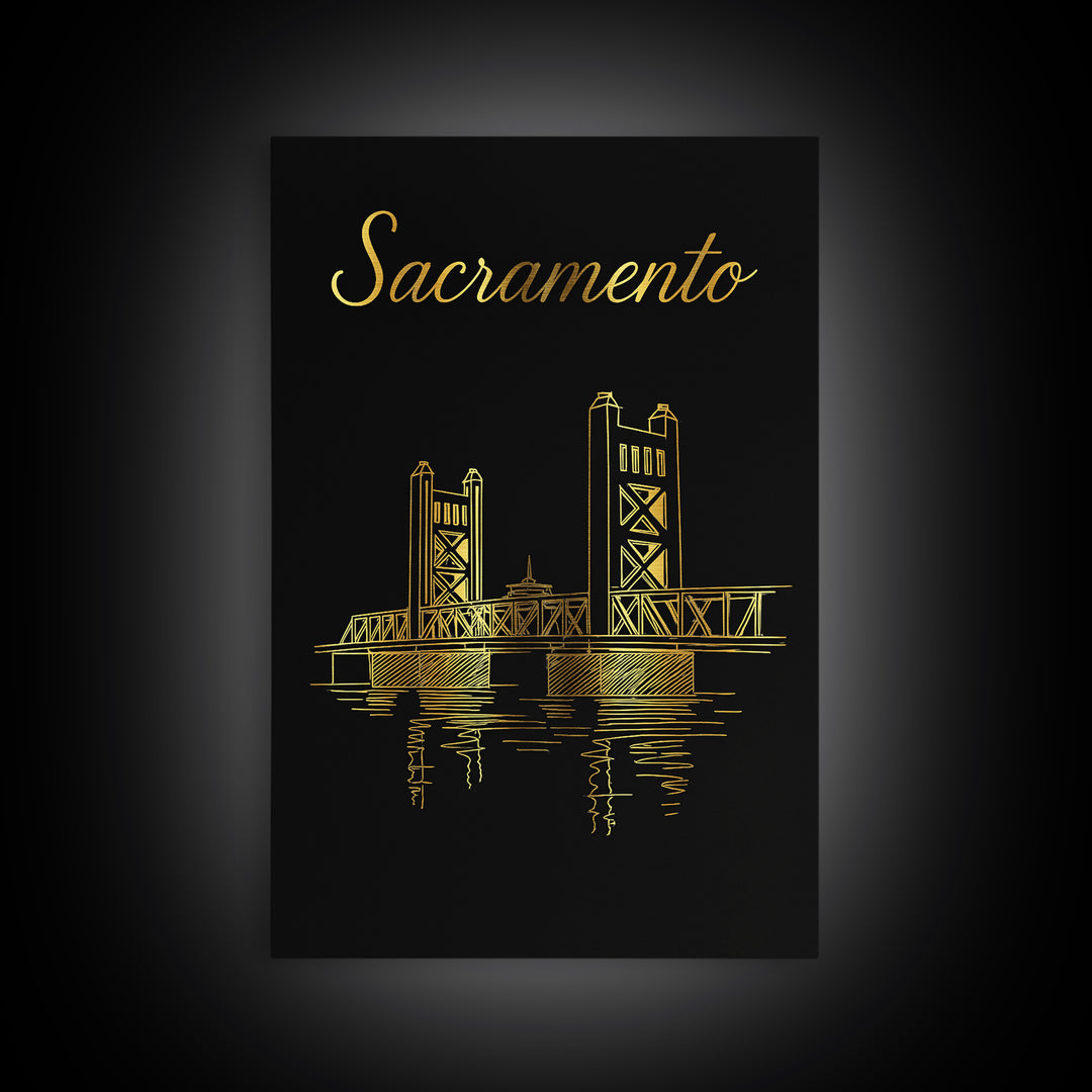 Sacramento Travel Poster, Canvas Print, Dark Minimalist Wall Art, Sacramento Poster Print, Travel Poster Art, Wanderlust Decor