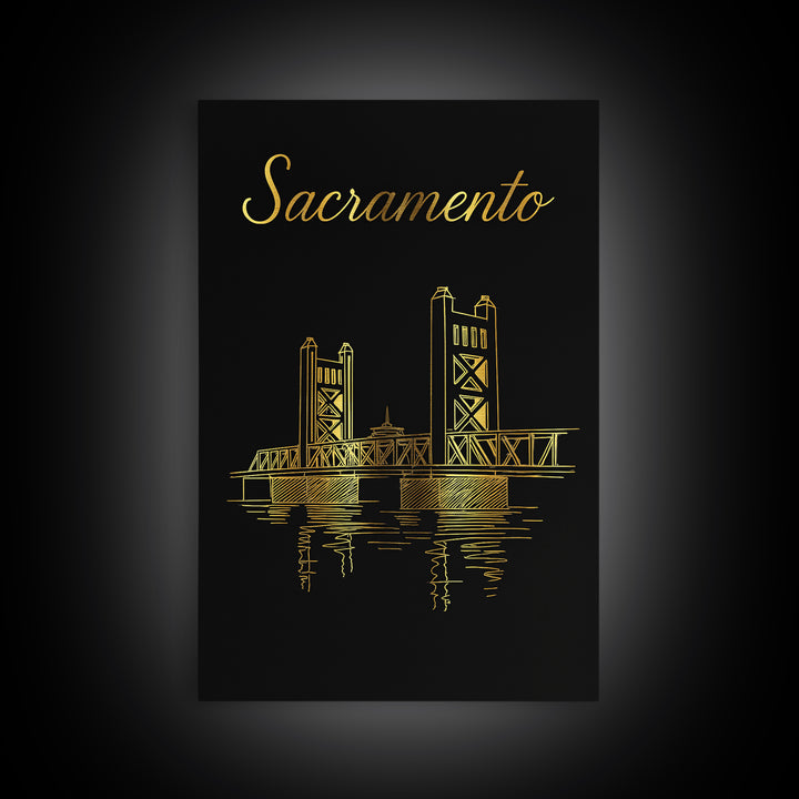 Sacramento Travel Poster, Canvas Print, Dark Minimalist Wall Art, Sacramento Poster Print, Travel Poster Art, Wanderlust Decor