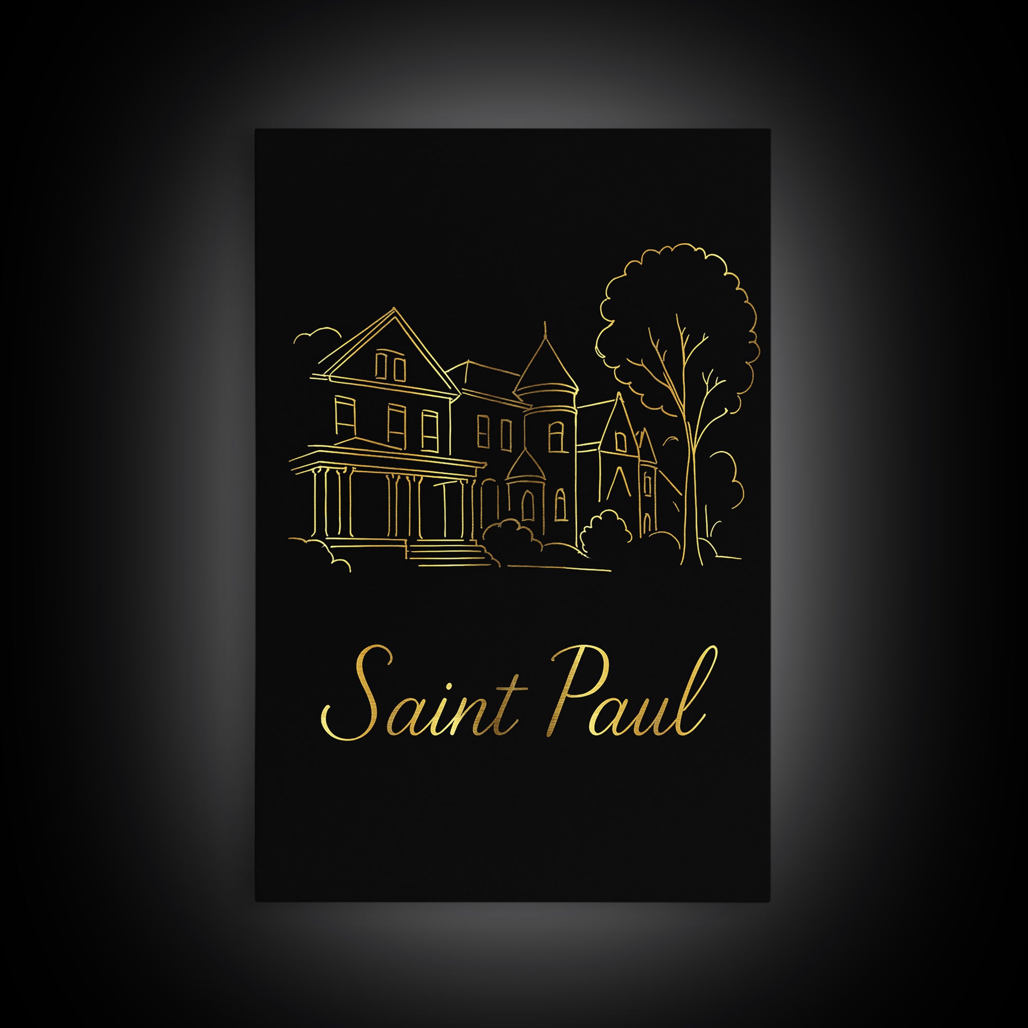 Saint Paul Minnesota Travel Poster, Canvas Print, Gold Outline Poster Art, Saint Paul Travel Art, City Illustration, Living Room Wall Art