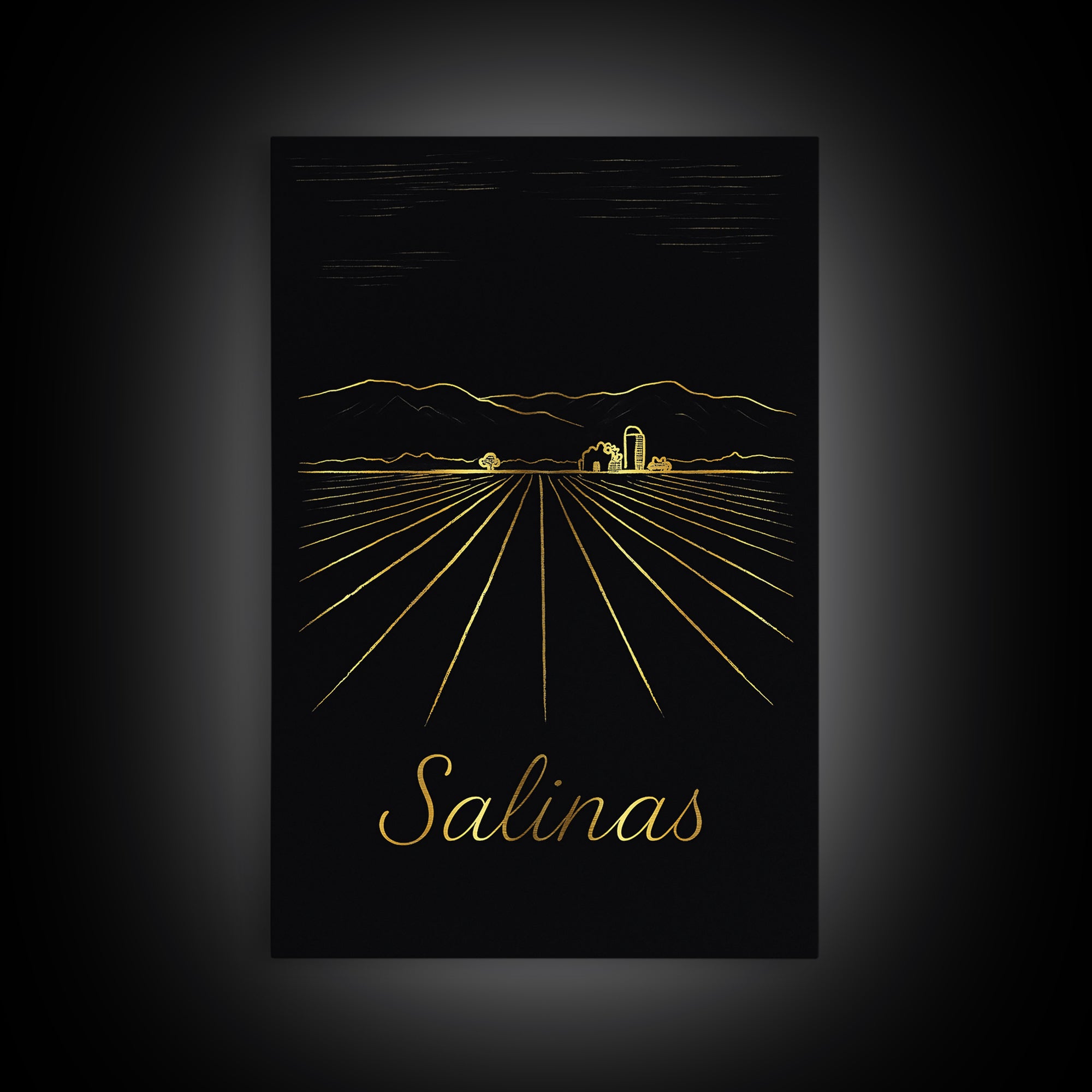 Salinas California Travel Poster, Canvas Print, Gold Outline Poster Art, Salinas Art Print, Travel Wall Decor, City Art Print, Wall Decor