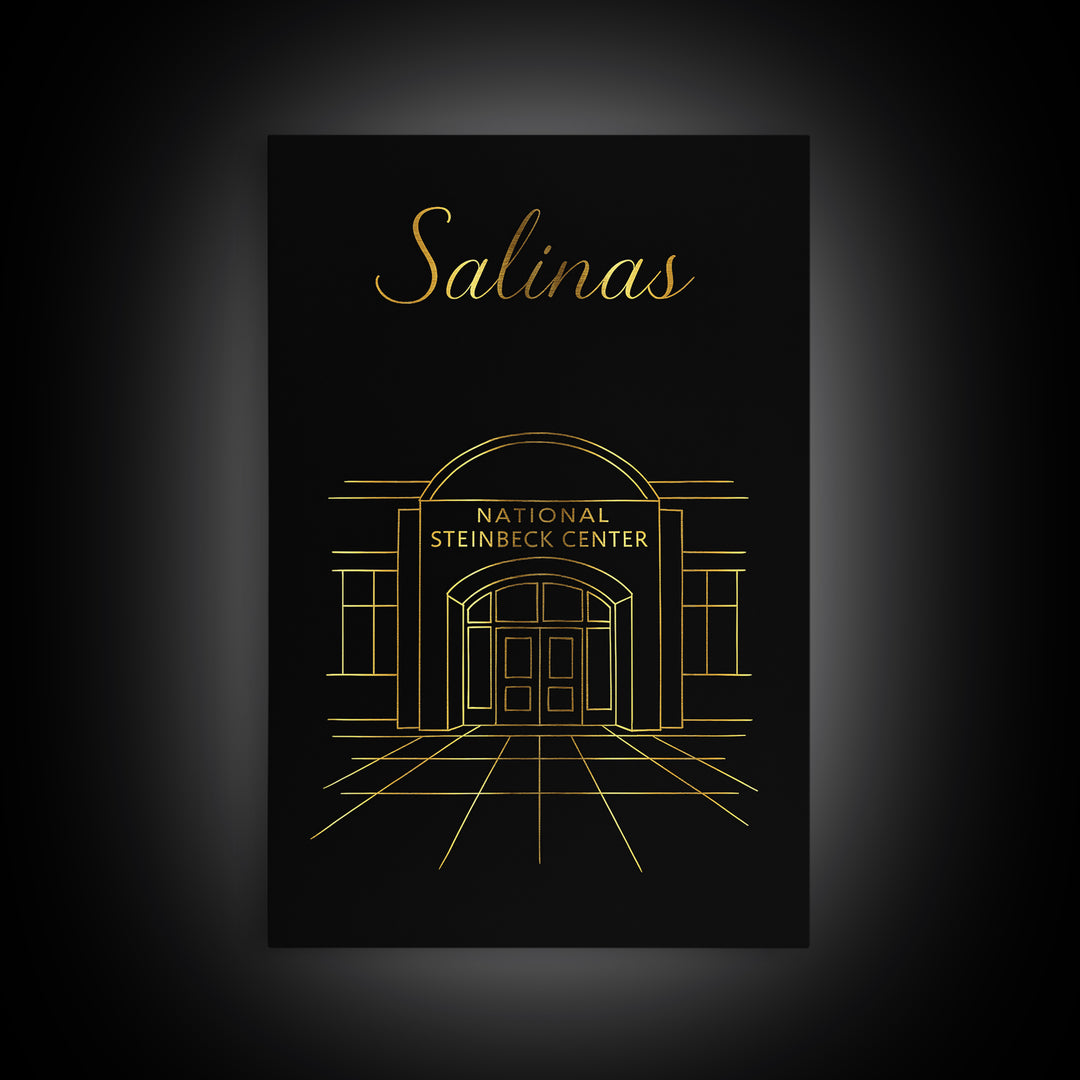 Salinas Travel Poster, Canvas Print, Gold Outline Poster Art, Salinas Poster Print, Travel Wall Art, Eclectic Wall Decor, City Travel Prints