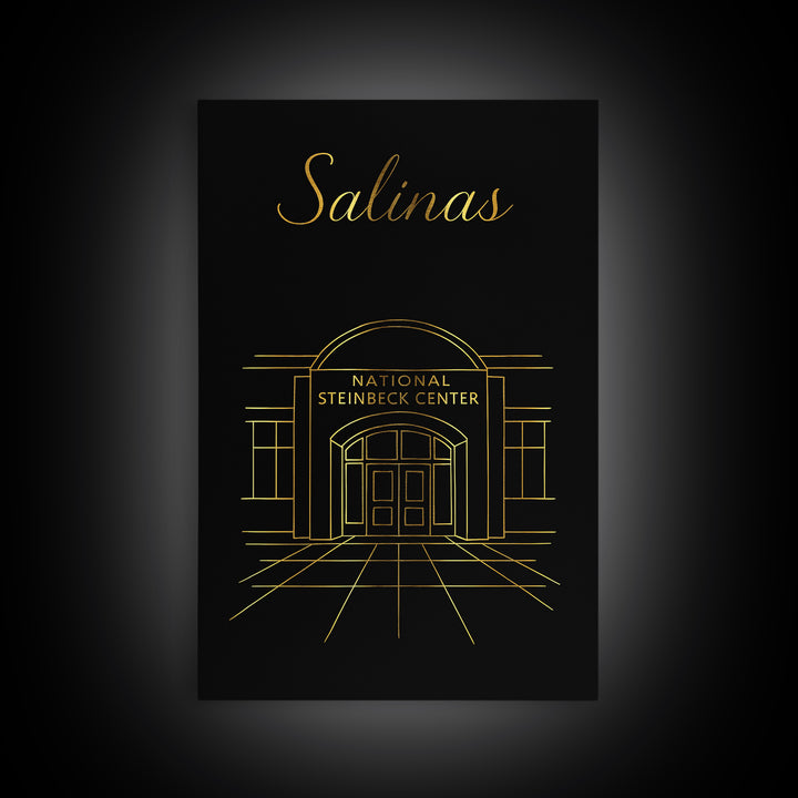 Salinas Travel Poster, Canvas Print, Gold Outline Poster Art, Salinas Poster Print, Travel Wall Art, Eclectic Wall Decor, City Travel Prints